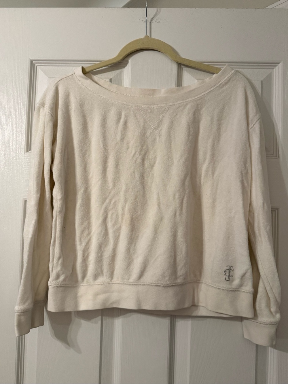 Rare Vintage Juicy couture Cozy Terry cloth Off-The-Shoulder Cream Sweatshirt